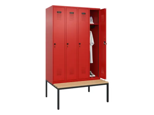 locker met bank,HxBxD 2120x1200x815mm,4vak,vak B 300mm,draaigrendel