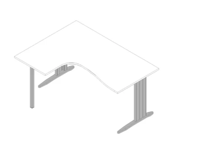 Bureau d’angle retour à gauche 730x1600x1200mm blanc pied en C alu
