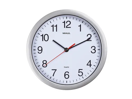 Wandklok MAULrun quartz Ø25x5cm kunststof zilver/wit incl.batterij