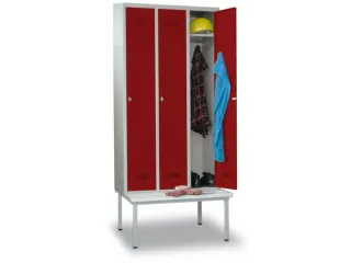 locker met bank,HxBxD 2150x1200x500mm,3vak,RAL7035,front RAL3000 - 3