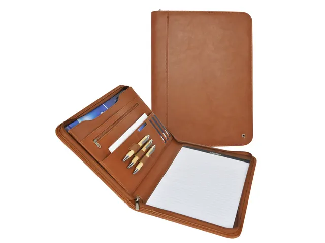 DESQ Schrijfmap A4 met rits Bruin kunstleder