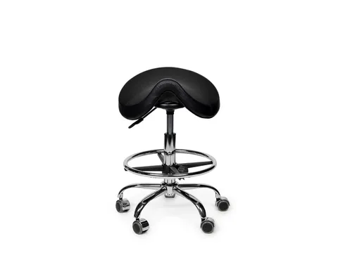 Premium zadelkruk zwart laag met voetring