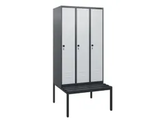 locker met bank,HxBxD 1950x900x815mm,3vak,vak B 300mm,draaigrendel