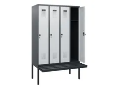 locker met bank,HxBxD 1950x1200x815mm,4vak,vak B 300mm,draaigrendel