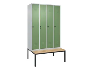 locker met bank,HxBxD 2120x1200x815mm,4vak,vak B 300mm,draaigrendel - 1