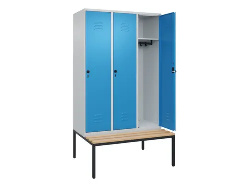 locker met bank,HxBxD 2120x1200x815mm,3vak,vak B 400mm,draaigrendel