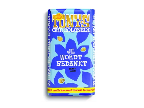 Chocolade Tony's Chocolonely "Je wordt bedankt" Melk karamel biscuit