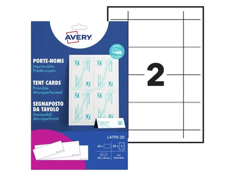 Tafelnaambord Avery L4795-20 180x60mm wit 40stuks