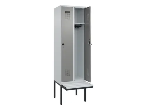 locker met bank,HxBxD 2120x600x815mm,2vak,vak B 300mm,draaigrendel