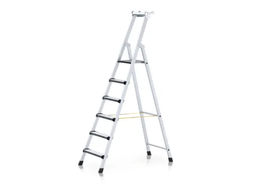 trapladder,eenzijdig,6treden,m. bekleding,stand H 1,25m,balk L 2,06m