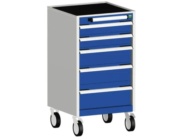 ladekast verrijdbaar 980x525x525mm 5laden RAL7035 front RAL5010