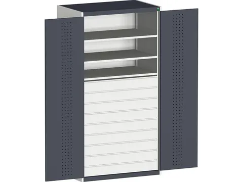 systeemkast HxBxD 2000x1300x650mm 3xStalen bodem 9laden Ral7035 Ral701