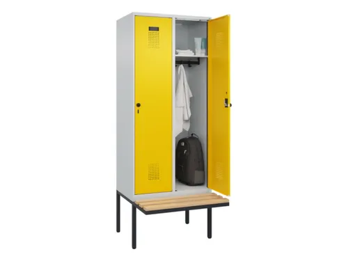 locker met bank,HxBxD 2120x800x815mm,2vak,vak B 400mm,draaigrendel