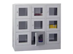 lockerkast,HxBxD 1187x1200x500mm,3x3vakken,RAL7035,front RAL5012