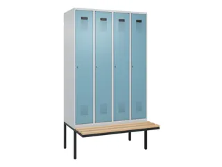 locker met bank,HxBxD 2120x1200x815mm,4vak,vak B 300mm,cilinderslot - 2