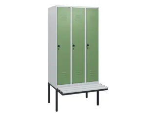 locker met bank,HxBxD 1950x900x815mm,3vak,vak B 300mm,draaigrendel - 1