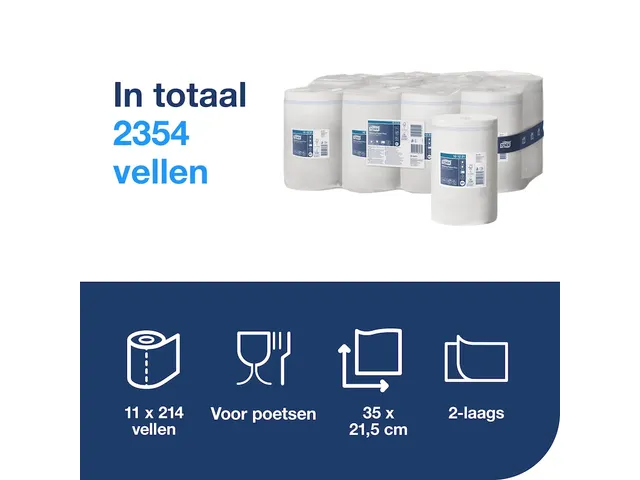 Poetsrol Tork M1 101221 2-laags Centerfeed 21.5x75m 11 Rollen Wit