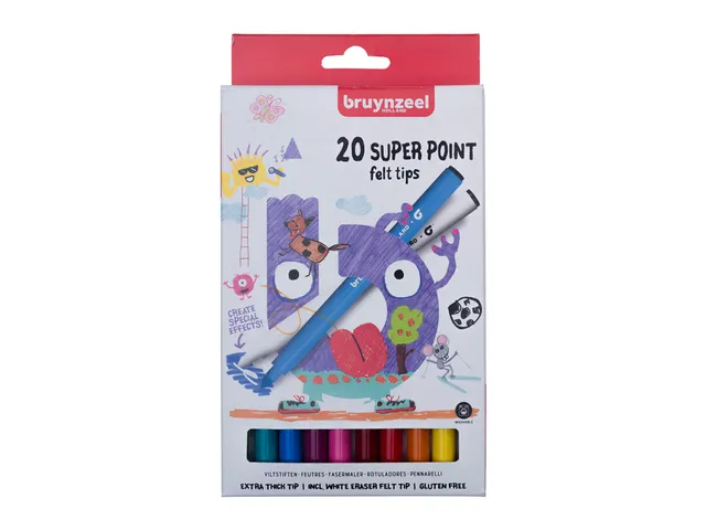 Viltstift Bruynzeel Kids Super Point set à 20 kleuren