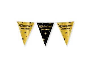 Slinger Folie vlaggen Party Flag Foil 'Pensioen' Goud-Zwart 30cmx10m - 3