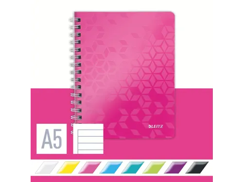 Notitieboek Leitz WOW A5 spiraal PP lijn roze