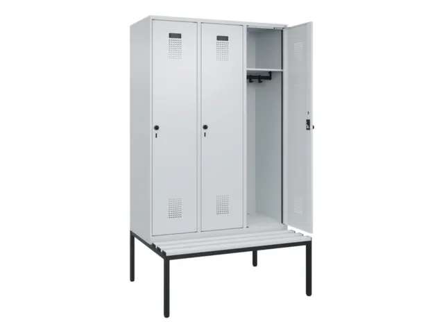 locker met bank,HxBxD 2120x1200x815mm,3vak,vak B 400mm,draaigrendel