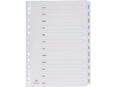 tabbladen met indexblad A4 11-gaats jan-dec Frans 12-delig wit