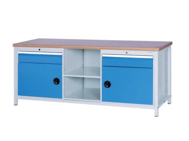 werkbank,HxBxD 860x2000x750mm,onderstel RAL3003,fronten RAL3003