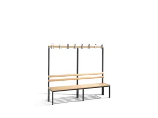 Omkleedbank L 1960Mm Houten Zitlatten Enkelzijdige Hakenlijst Ral7021 - 1