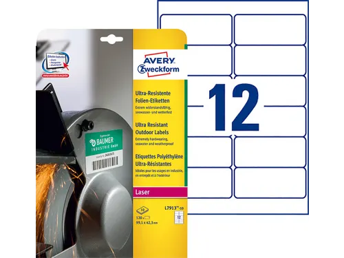 Etiket Avery Zweckform L7913-10 99.1x42.3 polyester wit 120 stuks