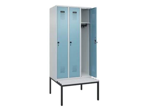 locker met bank,HxBxD 2120x900x815mm,3vak,vak B 300mm,draaigrendel