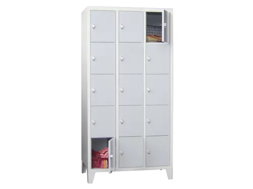 lockerkast,HxBxD 1850x900x500mm,3x5vakken,RAL7035,front RAL6011