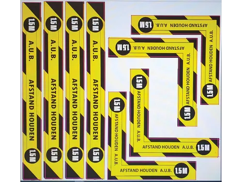 Sticker Waarschuwing Tekst: A.U.B. 1,5m Afstand Houden Geel/Zwart