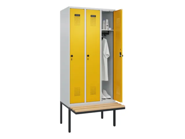 locker met bank,HxBxD 2120x900x815mm,3vak,vak B 300mm,draaigrendel