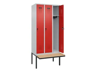 locker met bank,HxBxD 2120x900x815mm,3vak,vak B 300mm,draaigrendel - 2