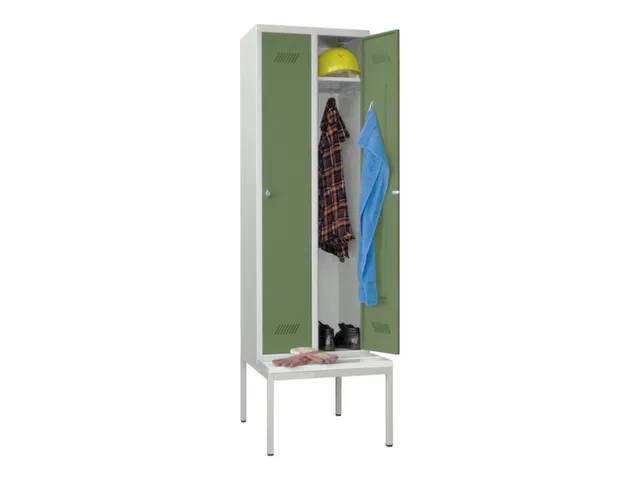 locker met bank,HxBxD 2150x600x500mm,2vak,RAL7035,front RAL6011