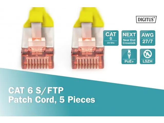 CAT 6 S-FTP patchkabel Cu LSZH AWG 27/7 Lengte 10m 5 stuks Geel