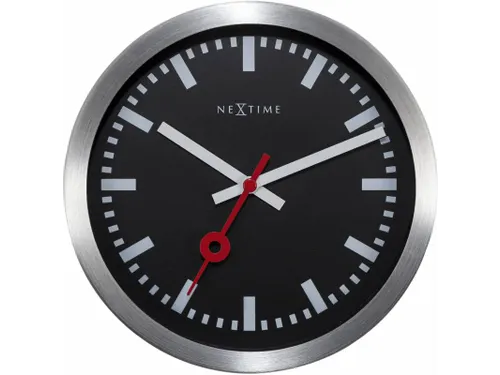 Wandklok NeXtime 'Station' Ø19cm, geborsteld aluminium zwart streep