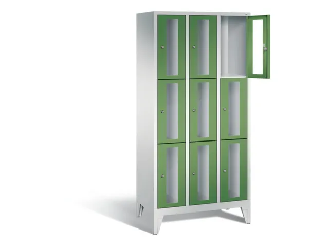 lockerkast 1850x900x500mm 3x3 vakken Cilinderslot Poten, RAL6011