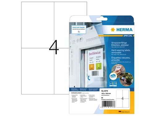 HERMA 4576 Weervaste Folie-etiketten A4 105x148mm removable 80 stuks