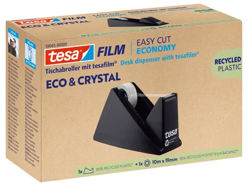 Plakbandhouder Tesa eco&crystal 59045 zwart met 1 rol tape 19mmx10m