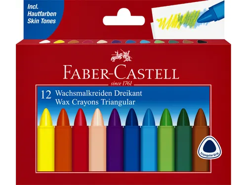 Waskrijt Faber-Castell driehoekig assorti set à 12 stuks
