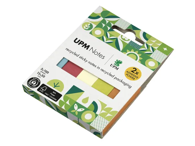Marque-pages UPM 15x50mm Recyclé Assorti Bloc 100 feuilles 5 pièces