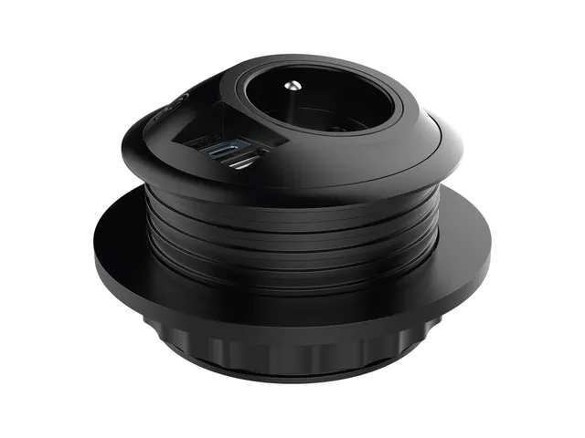 Desktop stekkerdoos Power PixelTUF 1x Penaarde +USB A/C 25W Zwart