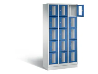Lockerkast 1800x900x500mm 3x5 vakken Cilinderslot, Sokkel, RAL5010 - 1