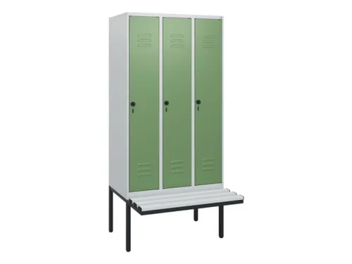 locker met bank,HxBxD 1950x900x815mm,3vak,vak B 300mm,draaigrendel