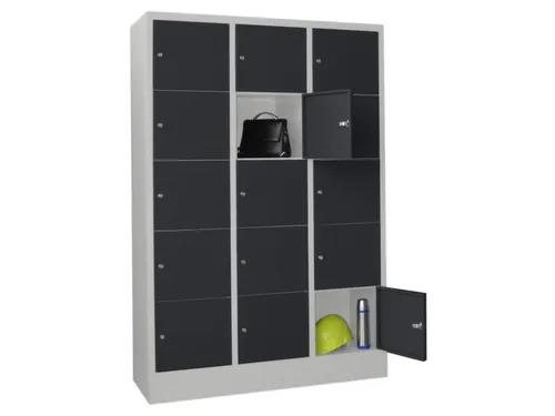 lockerkast,HxBxD 1850x1200x500mm,3x5vakken,RAL7035,front RAL7016