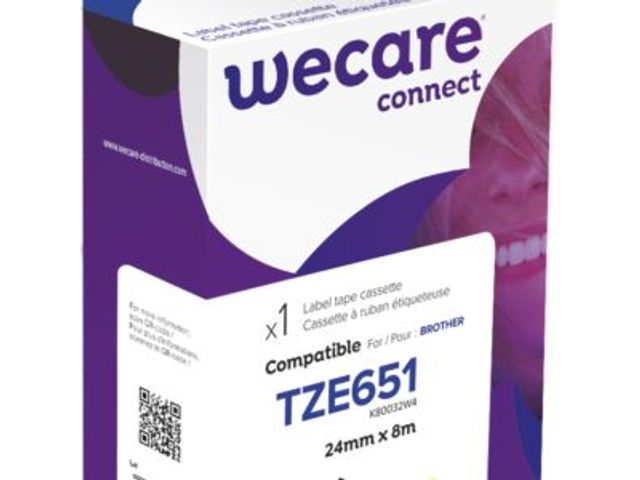 Tape PT Wecare TZ-651 24mm zw/geel | LabelprinterEtiketten.nl