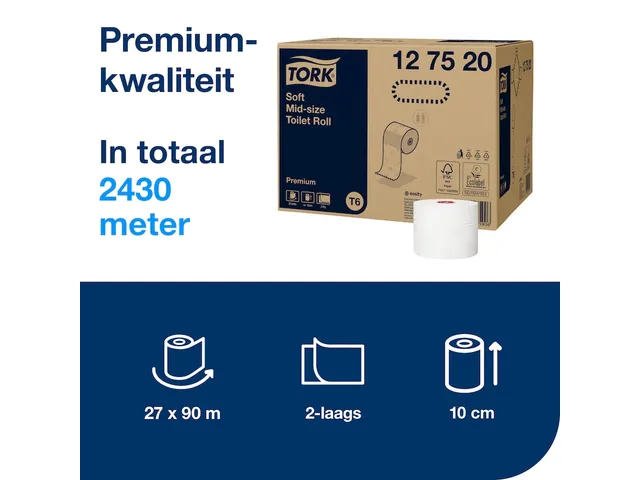 Toiletpapier Tork 2-laags Wit 127520 Compact T6