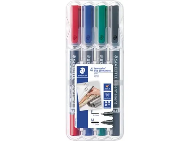 Lumocolor Duo 348, marqueur permanent, boîte de 4 pièces en couleurs