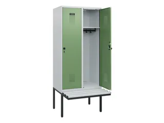 locker met bank,HxBxD 1950x800x815mm,2vak,vak B 400mm,draaigrendel - 1